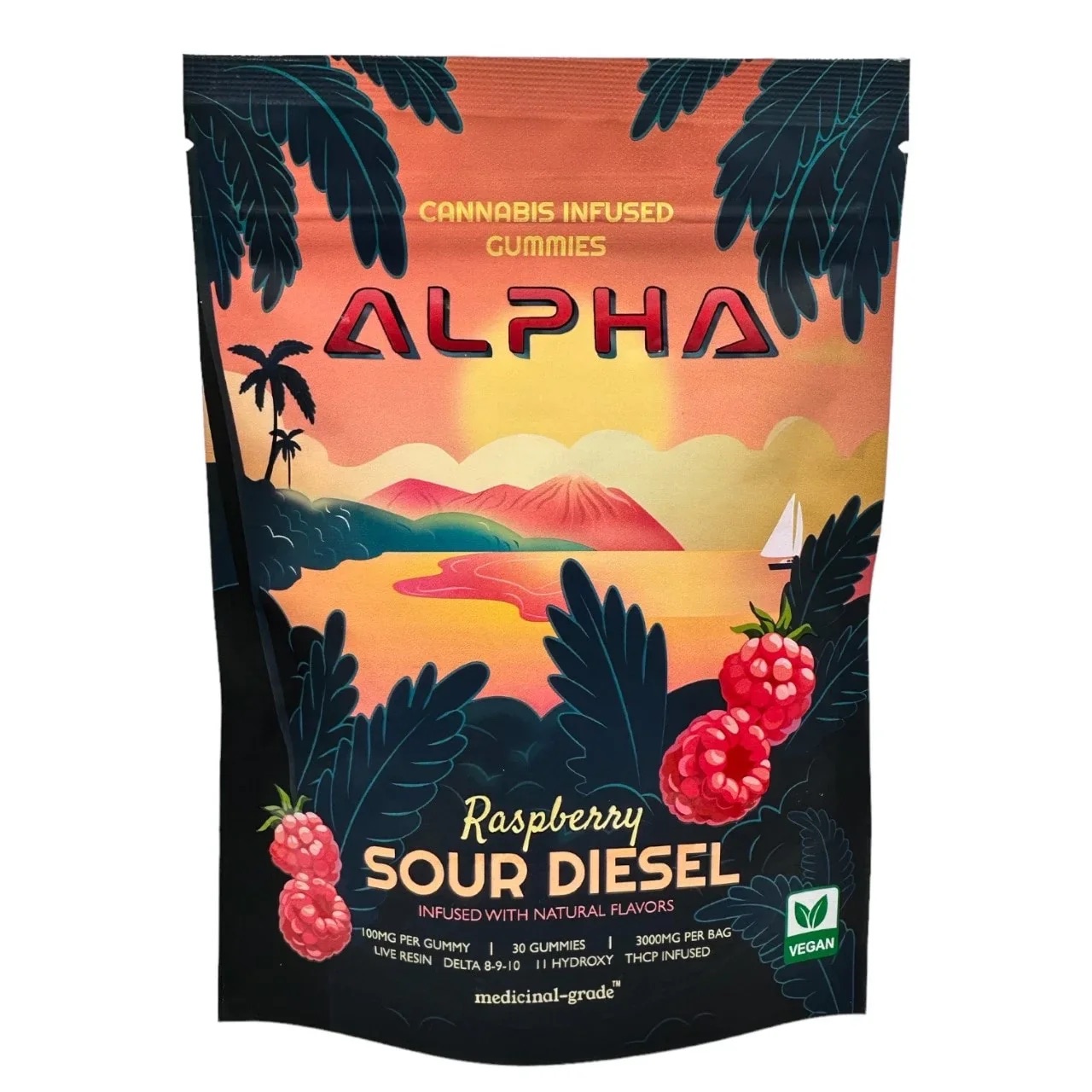 Sour Diesel Raspberry THC Live Resin Gummies Delta 8 9 THCP Infused 30 Pack